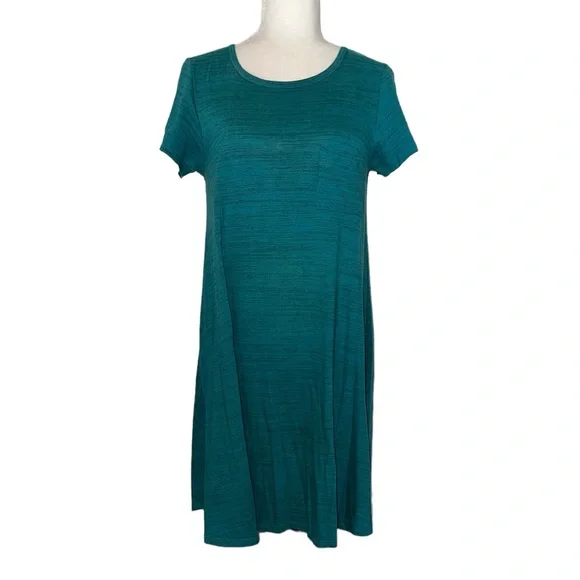 LuLaRoe Heather Green Single Pocket Short Sleeve Carly Swing Dress Size XXS - Picture 1 of 5